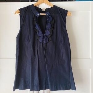 J. Crew Blue Sleeveless poplin top with scallop detail